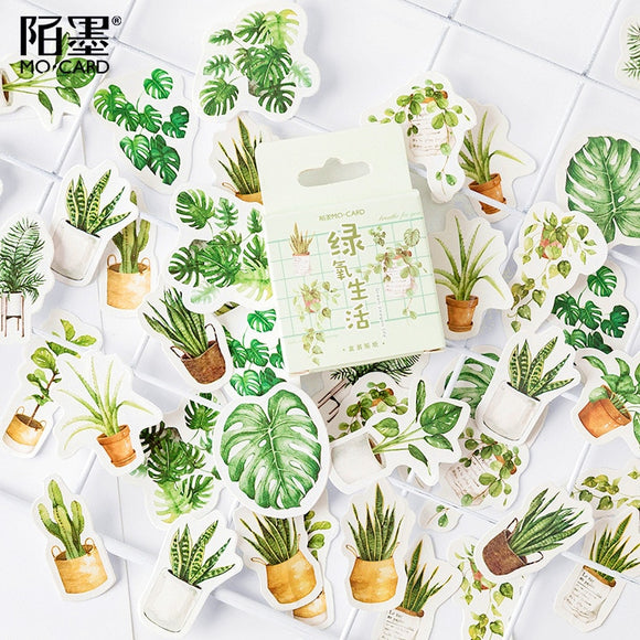 45 Pcs/pack Green Potted Plant Decorative Washi Stickers Scrapbooking Stick Label Diary Stationery Album Stickers