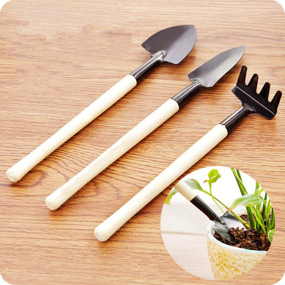 3 Pcs/set Mini Spade Shovel Harrow Flowerpot Tools Potted Plants Maintenance Wooden Handle Plant Soil Shovels Gardening Tools